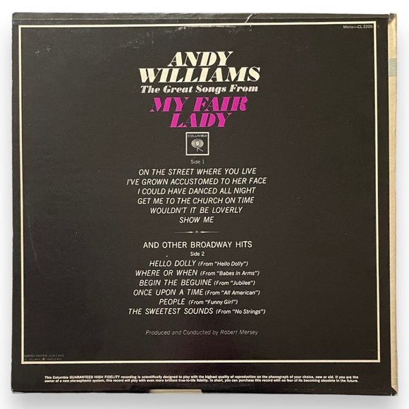 ANDY WILLIAMS Records ~ LONELY STREET + MY FAIR LADY & OTHER BROADWAY HITS + ... - Picture 9 of 15
